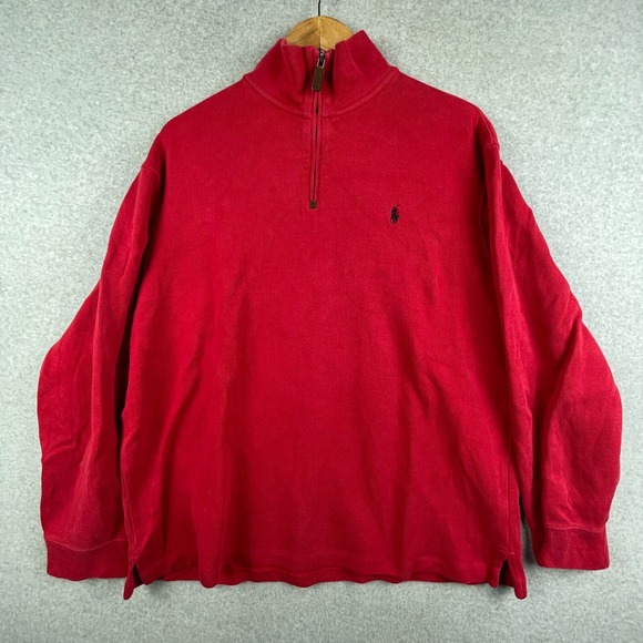 Polo Ralph Lauren Sweater XXL Red Quarter Zip Pony Cotton Pullover